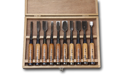 Wood Carving Chisel 10 Pieces Set in Wood Box Case