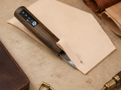 Thinning a leather edge with the EDGE SKIVING knife