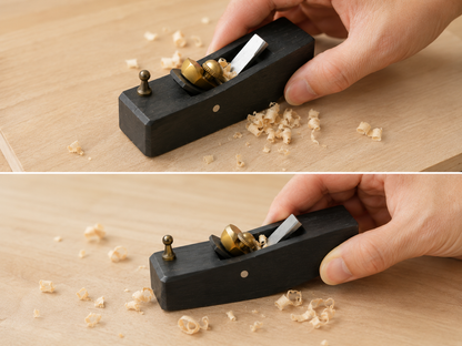 Planing a small wooden dish with the mini plane