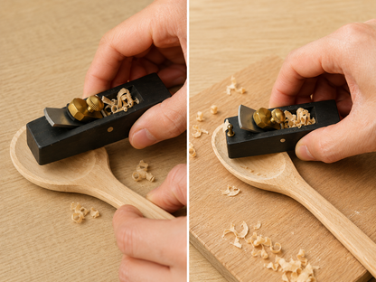 Using the mini planes to refine a wooden spoon