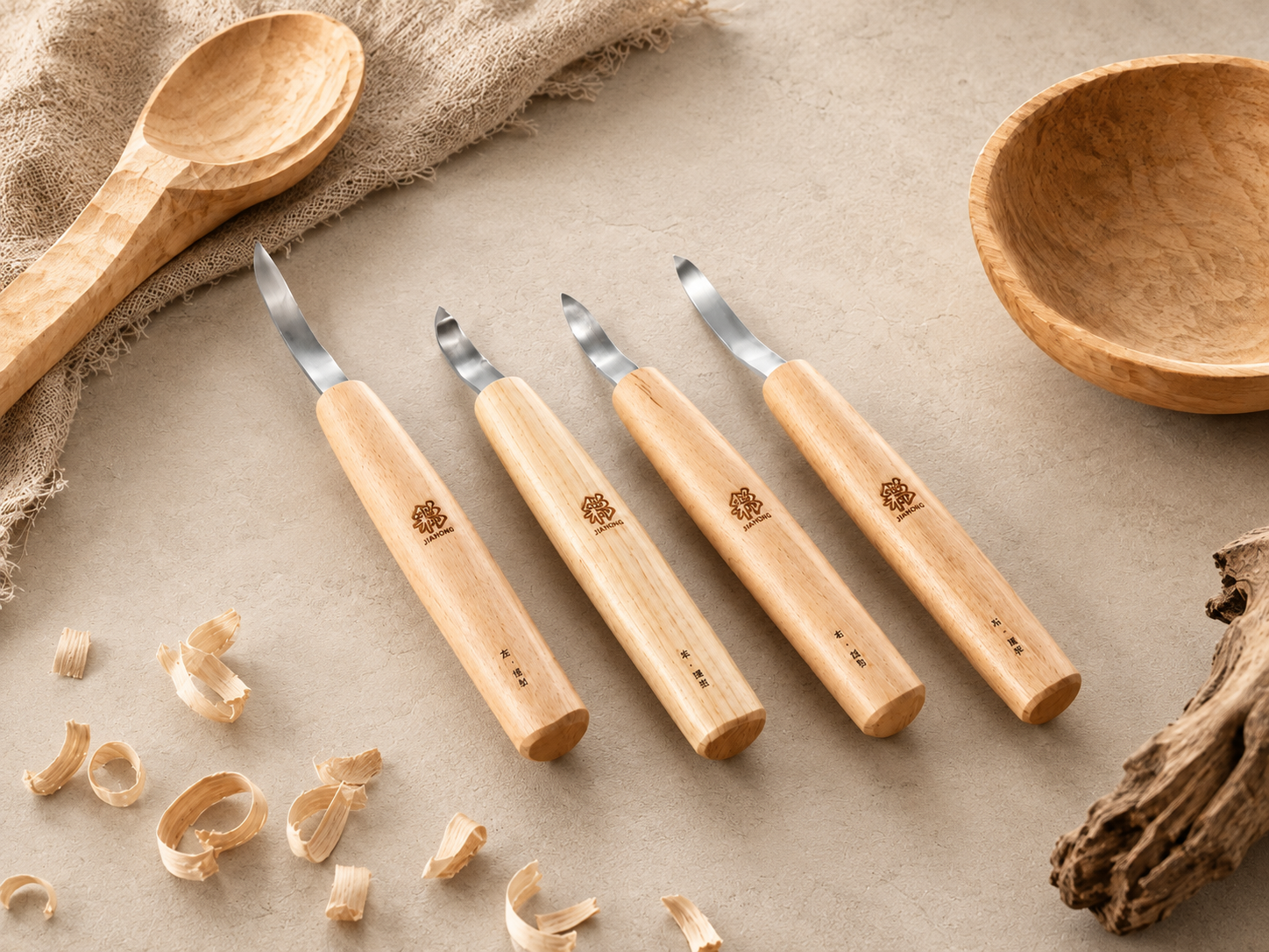 Michihamono HSS Scooping Knife 4-Piece Set - all four hook knives